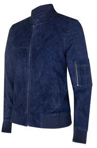 Handmade Navy Blue Men's Jacket Lambskin Biker Motorcycle Genuine Suede Leather - Picture 1 of 6