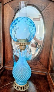 Fenton Hobnail blau opalisierend Glas Tischlampe Karaffe/Krug Mondstein - Bild 1 von 11