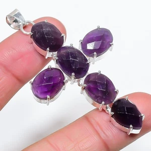 Natural Amethyst Gemstone Handmade 925 Sterling Silver Jewelry Pendant Size 2.5" - Picture 1 of 1