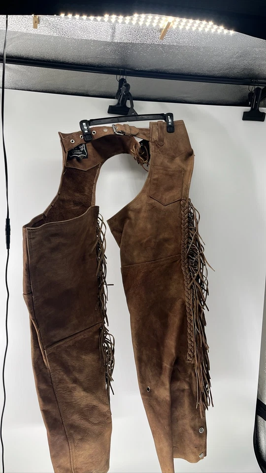 Gorras de cuero de gamuza occidental vaquero equitación flecos marrón ajustable Foto 1 de 4