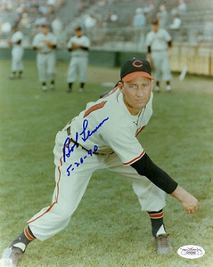 FOTO FIRMADA BOB LEMON CLEVELAND INDIOS INSCRITA 8X10 JSA - Imagen 1 de 2