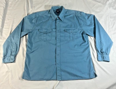 CH Bass and Co. 成人男式大码蓝色纽扣休闲长袖衬衫 — 第 1/4 张图片