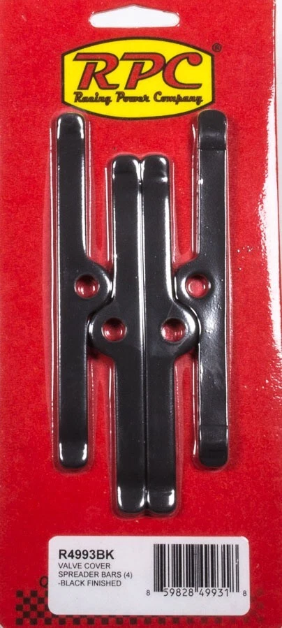 RPC #R4993BK SMALL BLOCK CHEVY VALVE COVER SPREADER BARS 4 PC SET BLACK 4-3/4" - Image 1 of 1