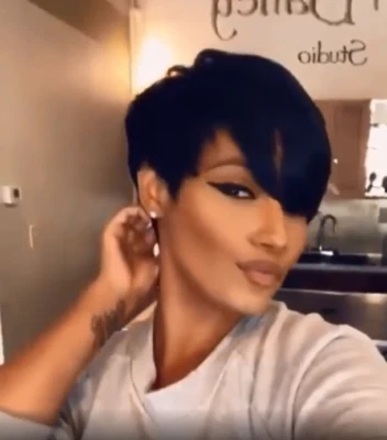 短直黑色小精灵剪假发 100% Remy 人类头发假发无花边日常派对 — 第 1/4 张图片