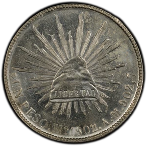 1902-Mo AM MEXICO 1 PESO PCGS AU DETAILS KM-409.2 - CAP & RAYS LIBERTAD (60527) - Picture 1 of 2