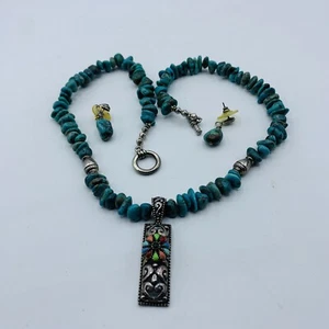 Natural Turquoise Single Strand Necklace & Earrings Route 66 Vintage - Picture 1 of 6