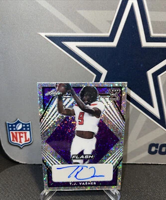 2021 Leaf Flash Purple #23/50 T.J. Vasher Action Auto Rookie RC Dallas Cowboys - Image 1 of 4