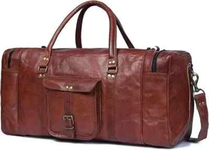 Pure Refined Leather Genuine Travel Duffel Luggage Vintage Brown Overnight Men's - Picture 1 of 4