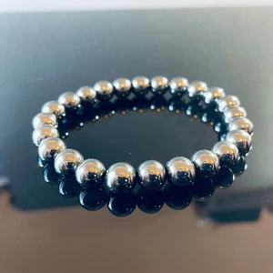 Natural Hematite Stretch Bracelet Chakra Healing 8mm Bead UK - Picture 1 of 8