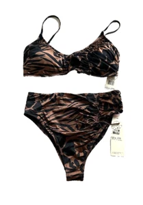 NWT $156 GOTTEX BROWN/BLACK JAGUAR 2 PC BIKINI SWIMSUIT SIZE 14 - Picture 1 of 5