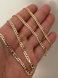 Real Solid 14k Yellow Gold Curb Miami Cuban Link Chain 18-24" Thin 4mm Necklace 