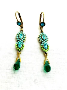 Lovely Signed Elegant Michal Negrin Earrings Blue Green Crystal - Picture 1 of 9