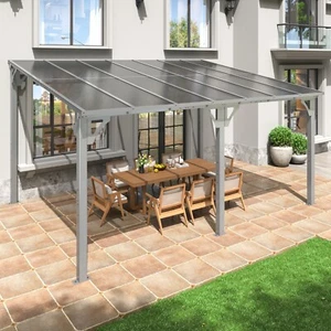 10x14 FT Wall-Mounted Gazebo Pergola, Aluminum Frame, Patio Awning, Gray - Picture 1 of 12
