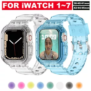 TPU Clear iWatch Band Strap +Case Sport for Apple Watch Series 8 7 6 SE 41/45mm - Picture 1 of 56