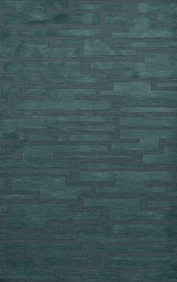 Blue Transitional Hand Hooked Squares Rectangles Boxes Area Rug Patchwork DV6 - Image 1 of 2