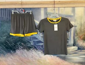 Women's Ninexis Short Slv Round Banded Neck & Shorts Pajama Set Grey/Yellow Sz S - Picture 1 of 13