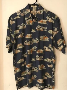 M CAMPIA MODA Men's Blue Old Trucks Tropical Cotton Hawaiian Shirt NEVER WORN - Picture 1 of 4