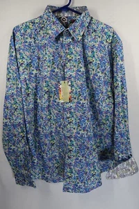Robert Graham Mens Shirt 2XL Colorful Long Sleeve Flip Cuff Blue Button Up NEW - Picture 1 of 11
