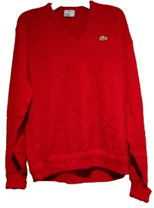 VTG Izod Lacoste Men Size XL V Neck Sweater Alligator Croc Logo Red Made In USA - Picture 1 of 12