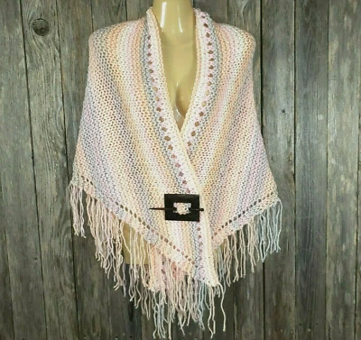 NUEVO Rosa Melocotón Gris Multi Mano Tejido Nuevo Chal Envolvente Bufanda Boho Hippie Foto 1 de 4