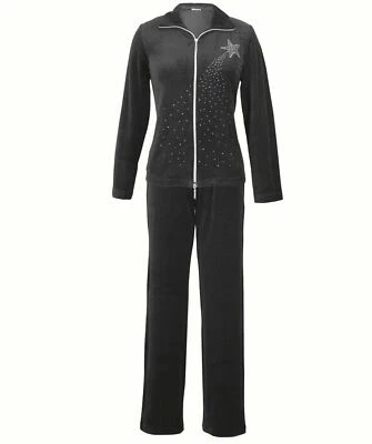 Damen Velours Nicki Fitness Freizeitanzug Hausanzug Glitzersteinen Jogginganzug - Bild 1 von 3