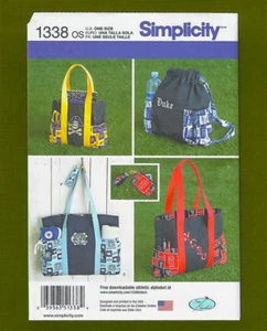 Tote Bags & Backpack w Side Pockets Sewing Pattern, Coin Purse~Simplicity 1338 - Picture 1 of 9