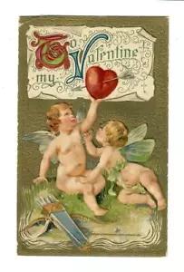 Vintage Winsch Valentine Postcard Cupids with Bow and Arrows - Imagen 1 de 2