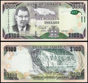 JAMAICA 100 DOLLARS 2016 UNC PREFIX BB,SIR DONALD SANGSTER AT LEFT,MAP OF JAMAIC - Picture 1 of 1