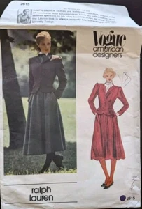 Vogue 2615 Designer Ralph Lauren Jacket A-line Skirt Puff Sleeves Pockets Sz 12 - Picture 1 of 11