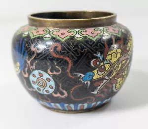 Antiguo tarro pequeño chino esmaltado Cloisonne con dragón grandes colores - Imagen 1 de 9