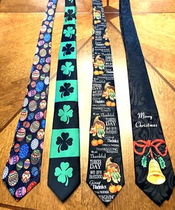 Men's Lot 4 Holiday Neck Ties Christmas Thanksgiving, Easter, St Patty's Day H1 - Picture 1 of 5