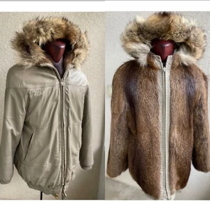 Turkis Tukku 80s Leather Parka Jacket Finland Reversible Beaver Fur Hooded Vtg - Picture 1 of 13