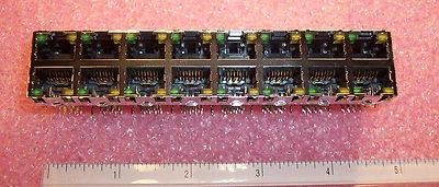 QTY (1) 16 PORT (2x8) OFFSET R/A 8P8C RJ45 MODULAR JACKS W/ LED'S 6116317-6 TYCO - Image 1 of 4