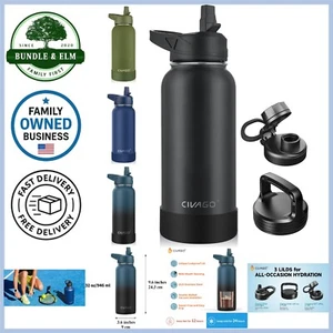 32 oz Stainless Steel Insulated Water Bottle with Straw, Leakproof, Travel Cup - Picture 1 of 7