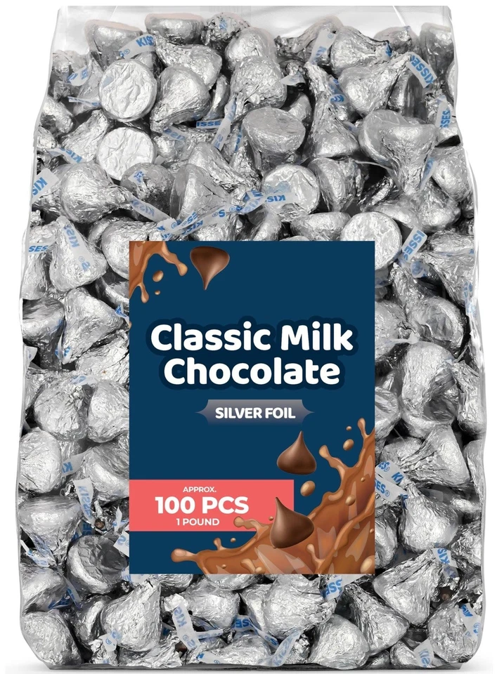 CANDYLISH Milk Chocolate, Classic Silver Wraps, 1 Pound Bag (Approx. 100 Pieces) -...