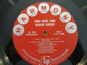 Dinah Shore – Sings Cole Porter And Richard Rodgers - 1957 VG RECORD - NO COVER - Picture 1 of 5
