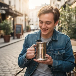 Maritim Messing Becher zum Servieren von Getränken Becher Fuchsgriff mit Liniendetails für Geschenk - Bild 1 von 11