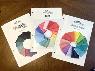 Riley Blake Fabric Swatch Card Bundle of 3 - Swiss Dots, Sparkler and Kisses - Image 1 of 4