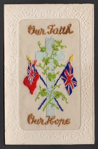 Postcard Silk Embroidered WW1 religious Our Faith Our Hope flags military - Foto 1 di 2