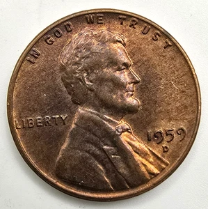 1959 D Lincoln Memorial Cent DDR-001 AU/BU Cracked Skull Mint Error Penny - Picture 1 of 12