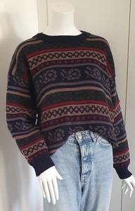 Vintage 90s Casuals Jumper Sz 14 Patterned Wool/Acrylic Blend Crew Neck - Picture 1 of 15
