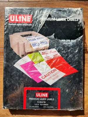 Uline Premium Laser Labels 4''x2'' 1000 Labels per Box  FLR GREEN NEW  - Image 1 of 4