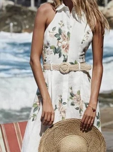 ZIMMERMANN Kirra Halter neck Linen Dress Size 6/ OP White Floral RRP $600 - Picture 1 of 11