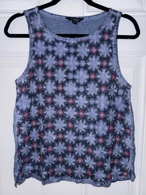 Lucky Brand Light Blue Sleeveless Floral Embroidered Top Size MEDIUM - Image 1 of 4