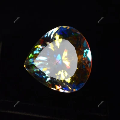 52.40 Ct Mystic Quartz Loose Gemstone Rainbow Color Natural Pear Cut CERTIFIED - Image 1 of 4