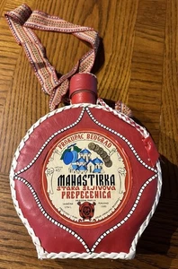 Prokupac Beograd Mahastirka Stara Prepecehica Leather bound Plum Brandy Bottle - Picture 1 of 5