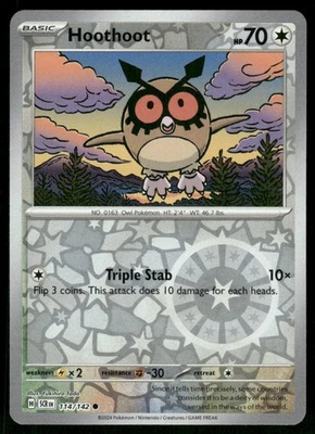 Hoothoot 114/142 Common Reverse Holo NM Pokemon SV07: Stellar Crown - Image 1 of 2