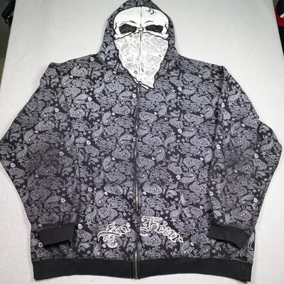 Sudadera con Capucha No Fear Para Hombres XL Negra Calavera Bandana Paisley Cremallera Completa Sudadera Gráfico Foto 1 de 4