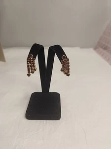 Vintage Gold-toned Purple Rhinestone Triple Strand Waterfall ScrewBack Earrings - Picture 1 of 12