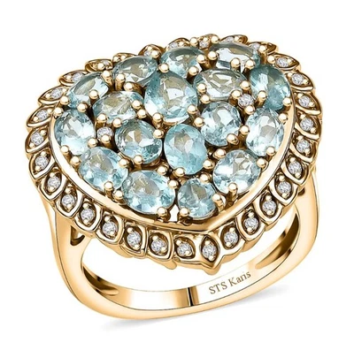 Anillo Karis Azul Apatita y Circón Blanco 3.60 ctw Corazón Talla 10 18K YG Chapado Foto 1 de 4